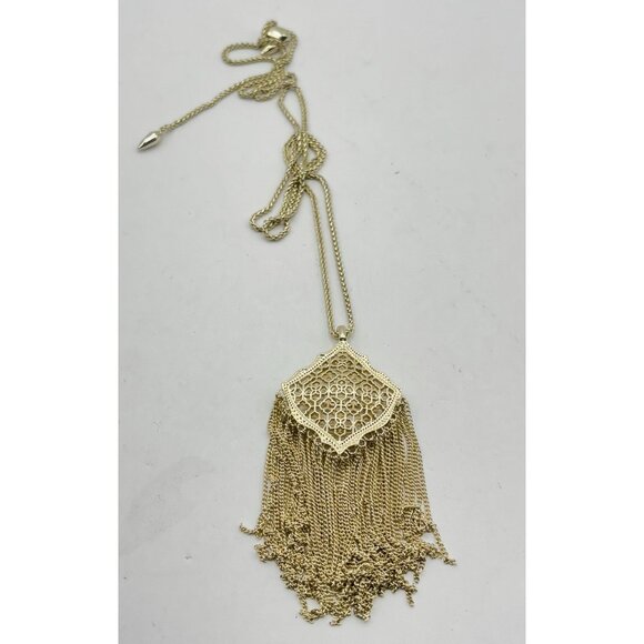 Kendra Scott Gold Filigree Tassel Pendant Necklace With Long Chain - Picture 1 of 5